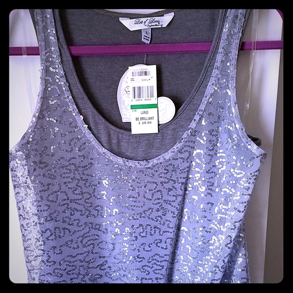 Sequin mixed-media tank top, NWT